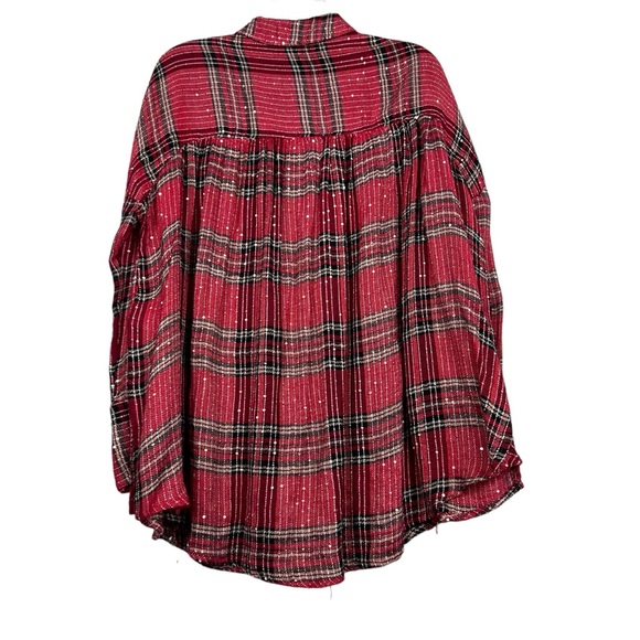 Free People Sequin Embellished Plaid Holiday Oversized Top - Picture 3 of 6
